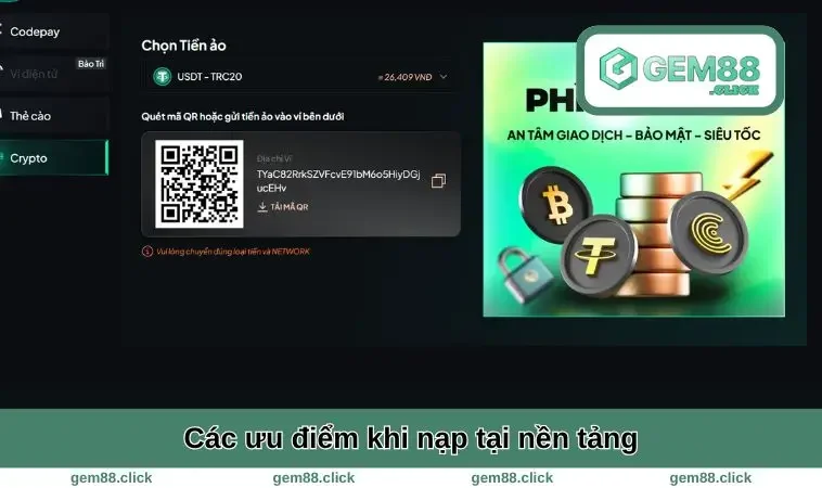 Các ưu điểm khi nạp tại nền tảng